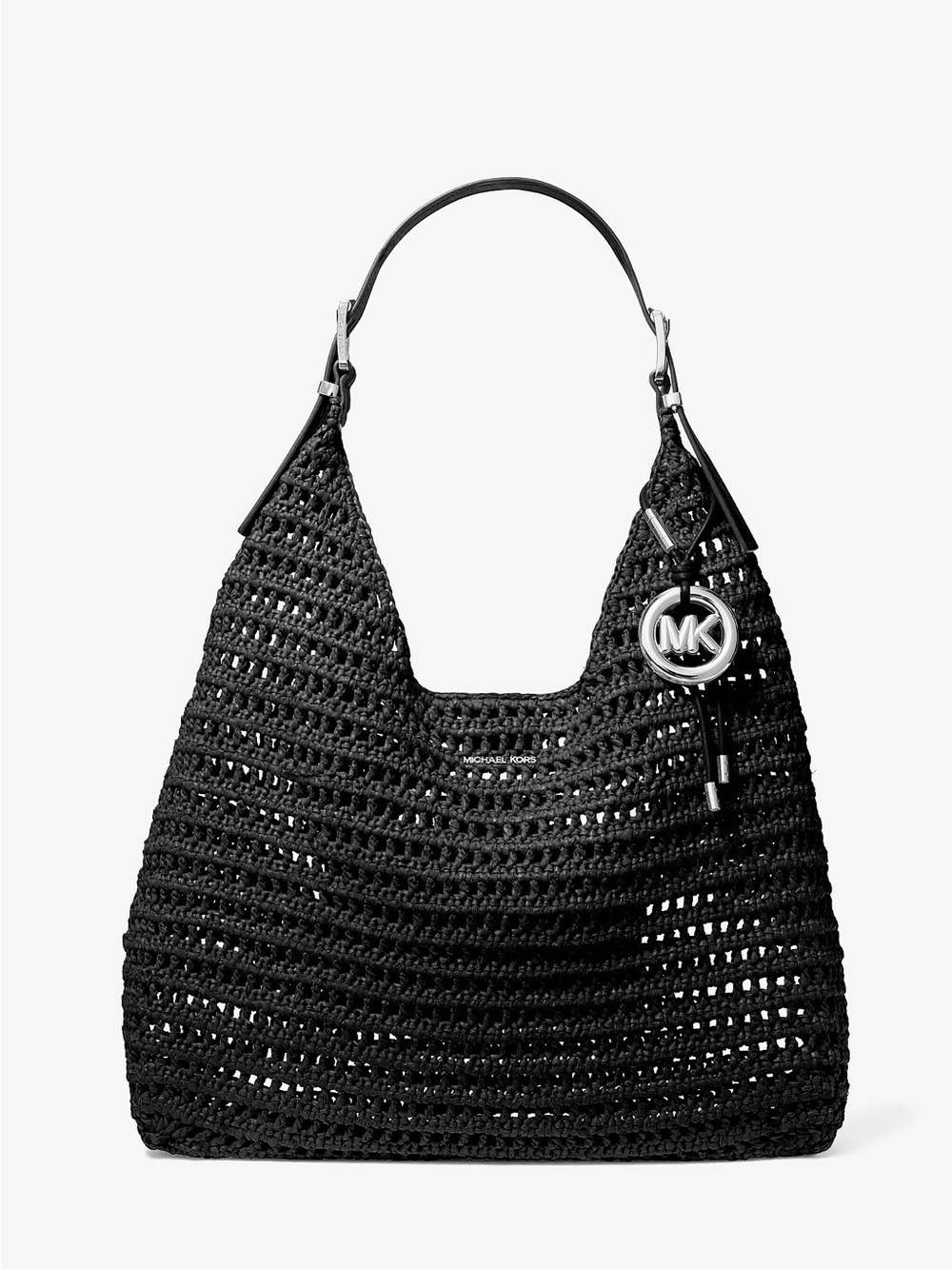 Michael Kors Black Crochet Shoulder Hobo with MK Charm